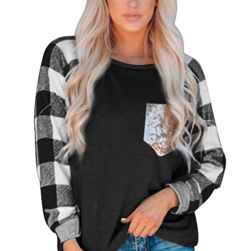 NEW! Black White Buffalo Check Sleeve Shirt Sequin - Picture 13 of 14